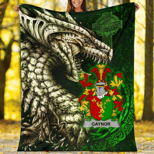 Ireland Premium Blanket - Gaynor or McGaynor Family Crest Blanket - Dragon Claddagh Cross