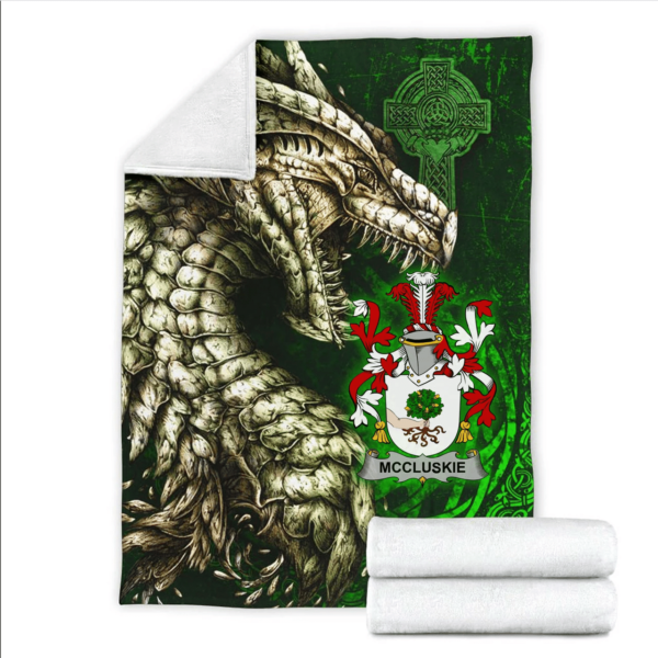 Ireland Premium Blanket - McCluskie or McCloskie Family Crest Blanket - Dragon Claddagh Cross - Image 2