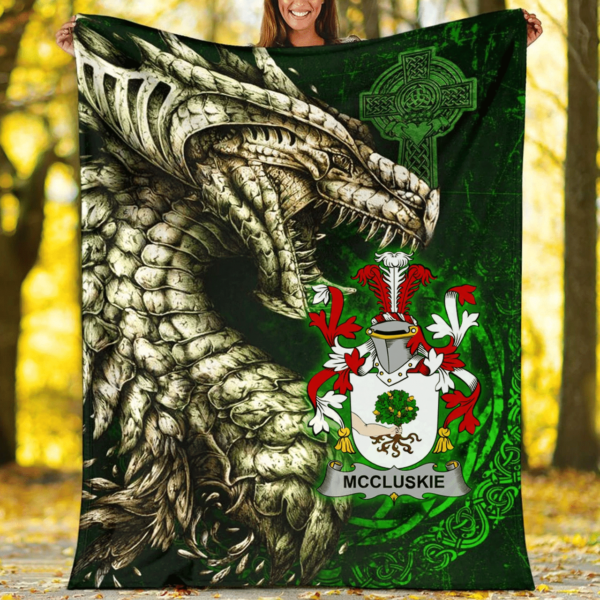 Ireland Premium Blanket - McCluskie or McCloskie Family Crest Blanket - Dragon Claddagh Cross