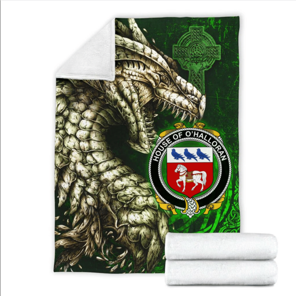 Ireland Premium Blanket - House of O'HALLORAN Family Crest Blanket - Dragon Claddagh Cross - Image 2