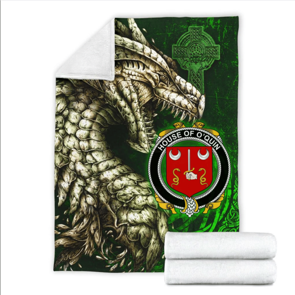 Ireland Premium Blanket - House of O'QUIN (Thomond) Family Crest Blanket - Dragon Claddagh Cross - Image 2