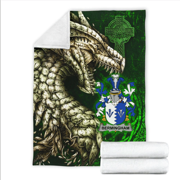 Ireland Premium Blanket - Bermingham Family Crest Blanket - Dragon Claddagh Cross - Image 2