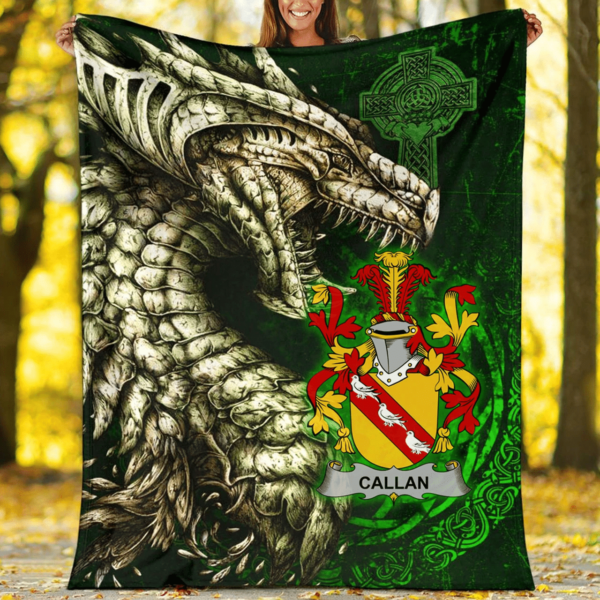 Ireland Premium Blanket - Callan or O'Callan Family Crest Blanket - Dragon Claddagh Cross