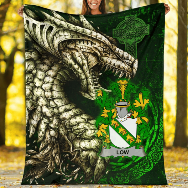 Ireland Premium Blanket - Low Family Crest Blanket - Dragon Claddagh Cross