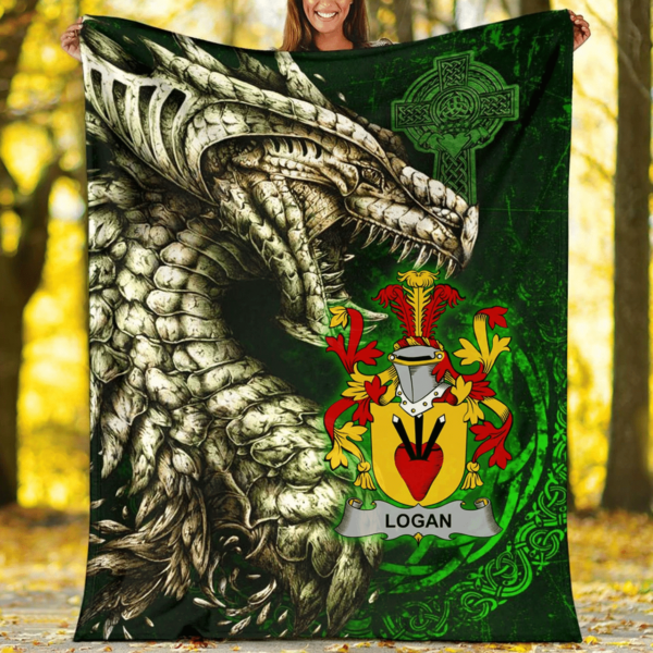 Ireland Premium Blanket - Logan Family Crest Blanket - Dragon Claddagh Cross