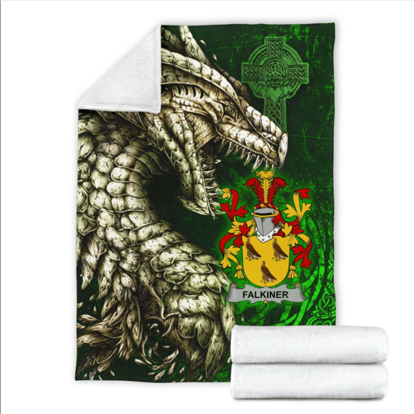 Ireland Premium Blanket - Falkiner Family Crest Blanket - Dragon Claddagh Cross - Image 2