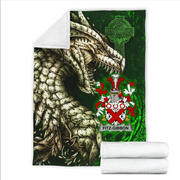 Ireland Premium Blanket - Fitz-Gibbon Family Crest Blanket - Dragon Claddagh Cross - Image 2