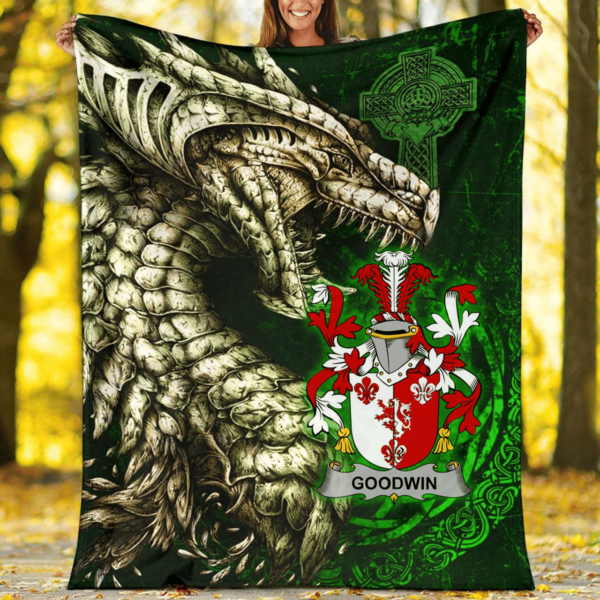 Ireland Premium Blanket - Goodwin Family Crest Blanket - Dragon Claddagh Cross