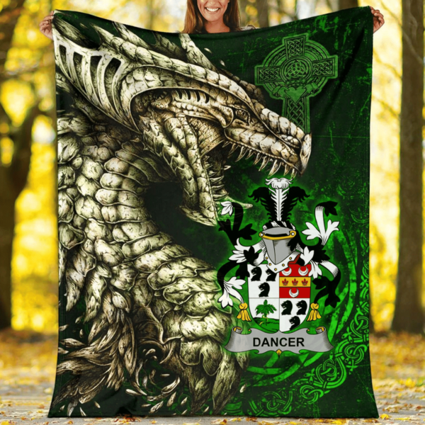 Ireland Premium Blanket - Dancer Family Crest Blanket - Dragon Claddagh Cross