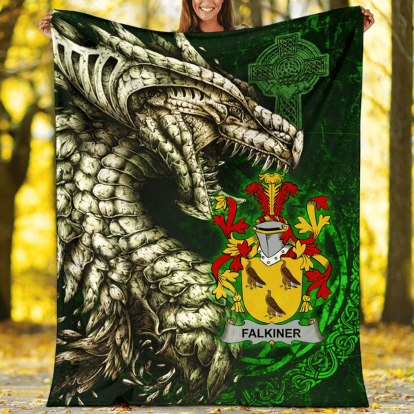 Ireland Premium Blanket - Falkiner Family Crest Blanket - Dragon Claddagh Cross