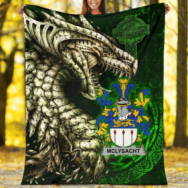 Ireland Premium Blanket - McLysacht or Lysacht Family Crest Blanket - Dragon Claddagh Cross