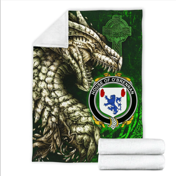 Ireland Premium Blanket - House of O'BRENNAN (Connacht) Family Crest Blanket - Dragon Claddagh Cross - Image 2