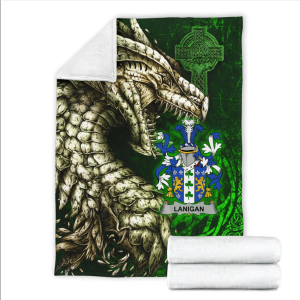 Ireland Premium Blanket - Lanigan or O'Lenigan Family Crest Blanket - Dragon Claddagh Cross - Image 2