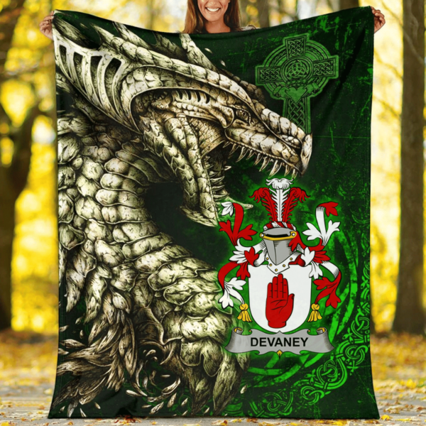 Ireland Premium Blanket - Devaney or O'Devaney Family Crest Blanket - Dragon Claddagh Cross