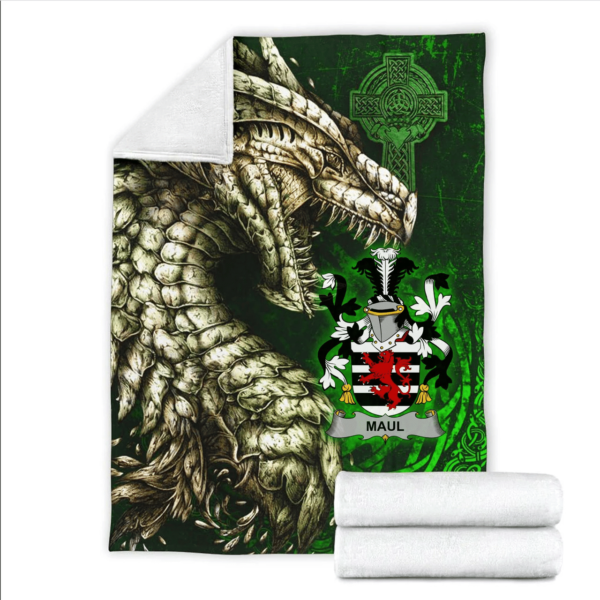 Ireland Premium Blanket - Maul or Maule Family Crest Blanket - Dragon Claddagh Cross - Image 2