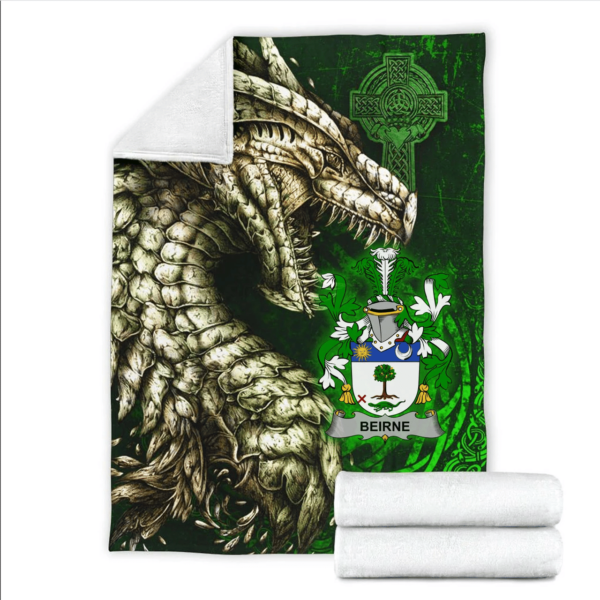 Ireland Premium Blanket - Beirne or O'Beirne Family Crest Blanket - Dragon Claddagh Cross - Image 2