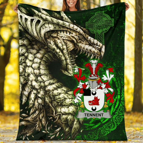 Ireland Premium Blanket - Tennent Family Crest Blanket - Dragon Claddagh Cross