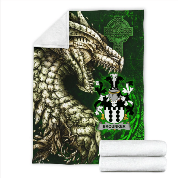 Ireland Premium Blanket - Brounker Family Crest Blanket - Dragon Claddagh Cross - Image 2