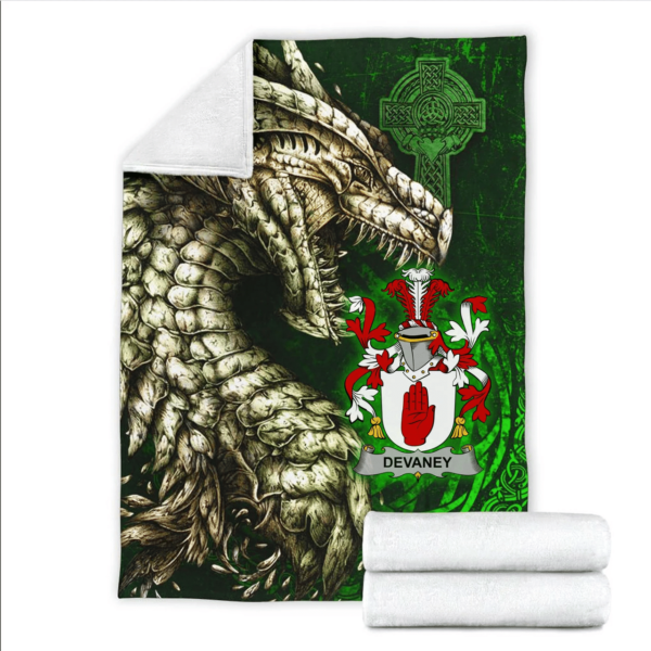 Ireland Premium Blanket - Devaney or O'Devaney Family Crest Blanket - Dragon Claddagh Cross - Image 2