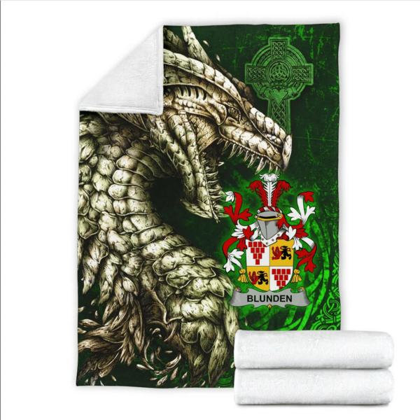 Ireland Premium Blanket - Blunden Family Crest Blanket - Dragon Claddagh Cross - Image 2