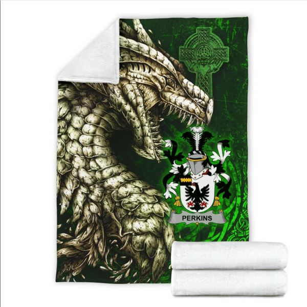 Ireland Premium Blanket - Perkins Family Crest Blanket - Dragon Claddagh Cross - Image 2