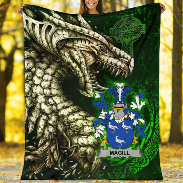 Ireland Premium Blanket - Magill Family Crest Blanket - Dragon Claddagh Cross