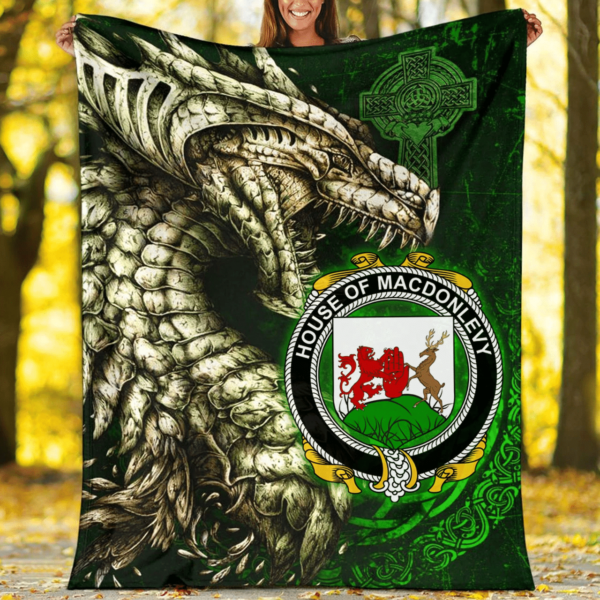 Ireland Premium Blanket - House of MACDONLEVY Family Crest Blanket - Dragon Claddagh Cross