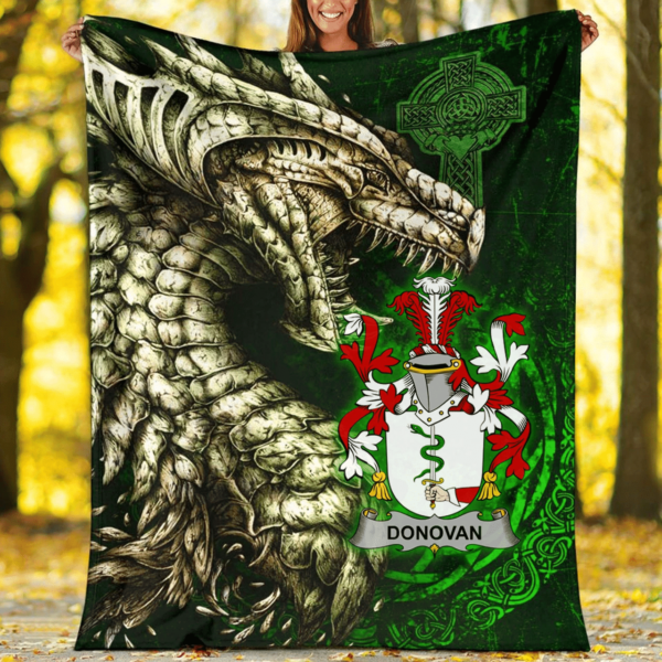 Ireland Premium Blanket - Donovan or O'Donovan Family Crest Blanket - Dragon Claddagh Cross