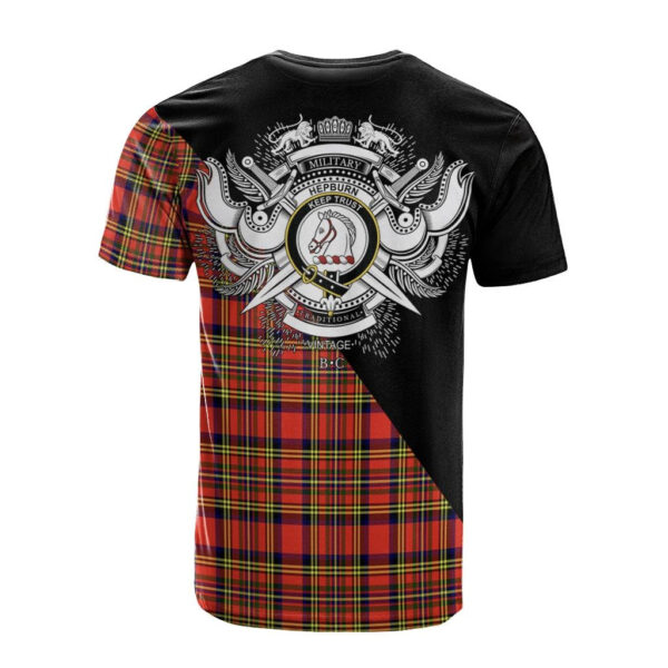 Hepburn Clan T-Shirt, Scottish Tartan Hepburn Clans T-Shirt Military Logo Style - Image 2