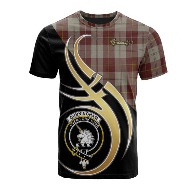 Cunningham Burgundy Dancers Clan T-Shirt, Scottish Tartan Cunningham Burgundy Dancers Clans T-Shirt Believe In Me Style