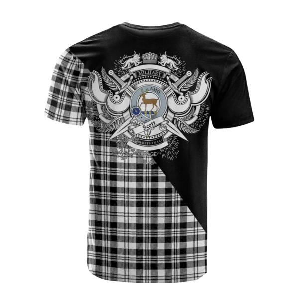 Scott Black White Modern Clan T-Shirt, Scottish Tartan Scott Black White Modern Clans T-Shirt Military Logo Style - Image 2