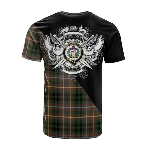 Buchanan Hunting Clan T-Shirt, Scottish Tartan Buchanan Hunting Clans T-Shirt Military Logo Style - Image 2