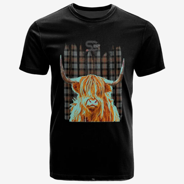 Gunn Weathered Clan T-Shirt, Scottish Tartan Gunn Weathered Clans T-Shirt Highland Cow Style - Image 2