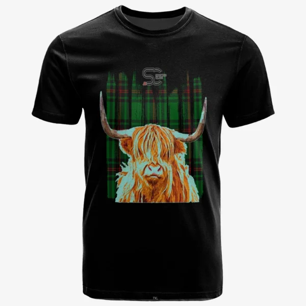 Halkett Clan T-Shirt, Scottish Tartan Halkett Clans T-Shirt Highland Cow Style - Image 2