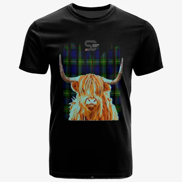 MacEwan Clan T-Shirt, Scottish Tartan MacEwan Clans T-Shirt Highland Cow Style - Image 2