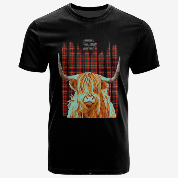 Innes Modern Clan T-Shirt, Scottish Tartan Innes Modern Clans T-Shirt Highland Cow Style - Image 2