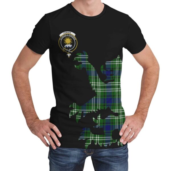 Purves Clan T-shirt, Scottish Tartan Purves Clans T-shirt Lion & Thistle Style