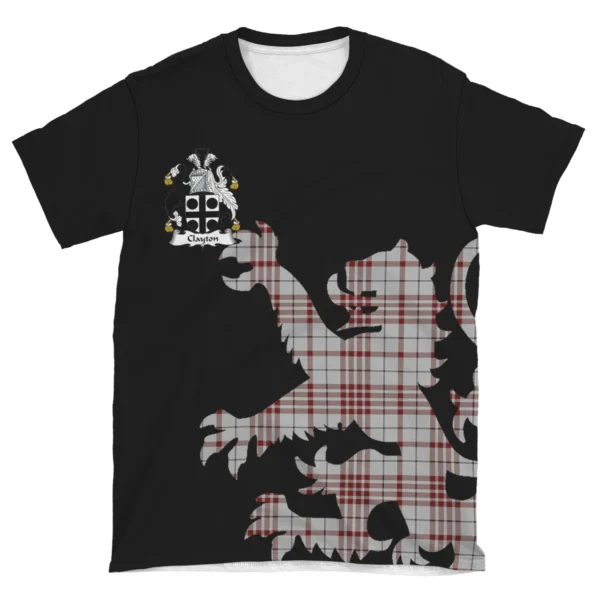 Clayton Clan T-shirt, Scottish Tartan Clayton Clans T-shirt Lion & Thistle Style - Image 4