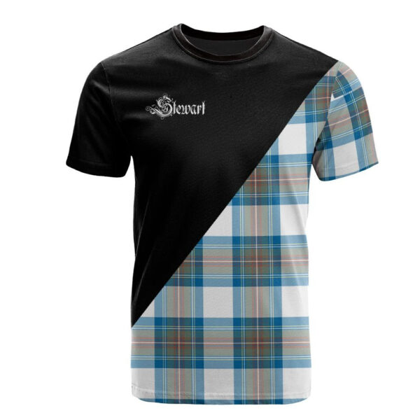 Stewart Muted Blue Clan T-Shirt, Scottish Tartan Stewart Muted Blue Clans T-Shirt Military Logo Style