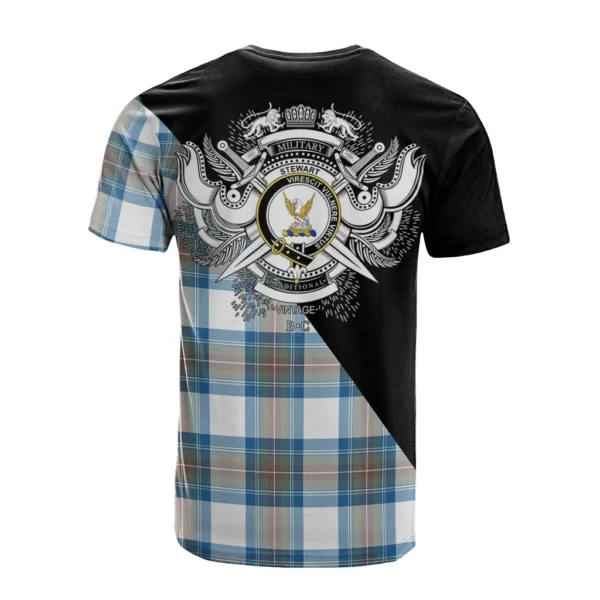 Stewart Muted Blue Clan T-Shirt, Scottish Tartan Stewart Muted Blue Clans T-Shirt Military Logo Style - Image 2