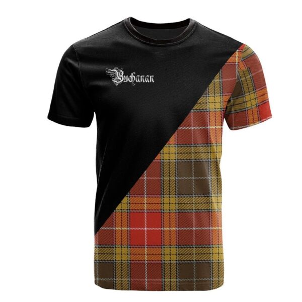 Buchanan Old Set Weathered Clan T-Shirt, Scottish Tartan Buchanan Old Set Weathered Clans T-Shirt Military Logo Style