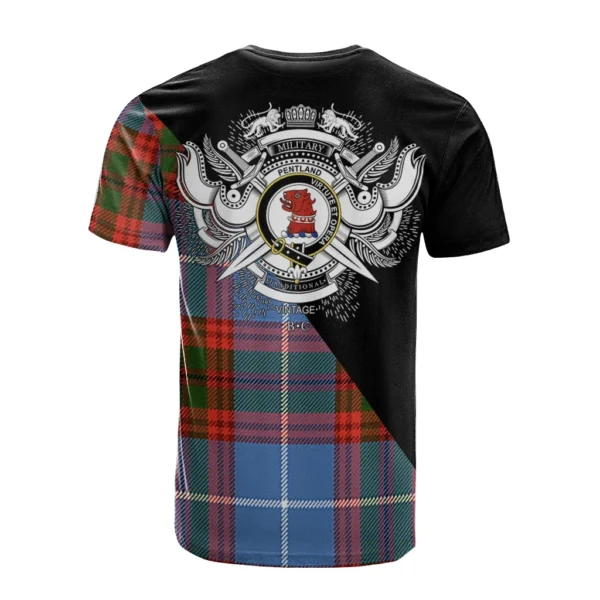 Pentland Clan T-Shirt, Scottish Tartan Pentland Clans T-Shirt Military Logo Style - Image 2