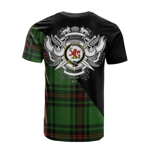 Primrose Clan T-Shirt, Scottish Tartan Primrose Clans T-Shirt Military Logo Style - Image 2