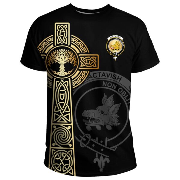 MacTavish Clan T-shirt, Scottish Tartan MacTavish Clans T-shirt Tree Of Life Style