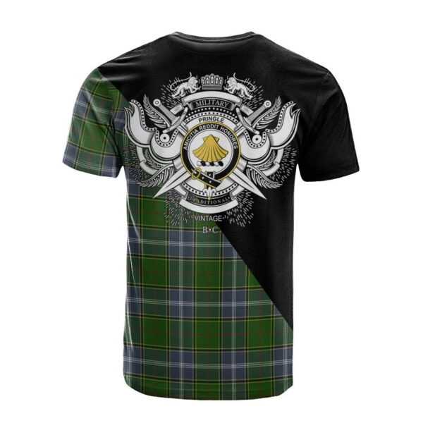 Pringle Clan T-Shirt, Scottish Tartan Pringle Clans T-Shirt Military Logo Style - Image 2