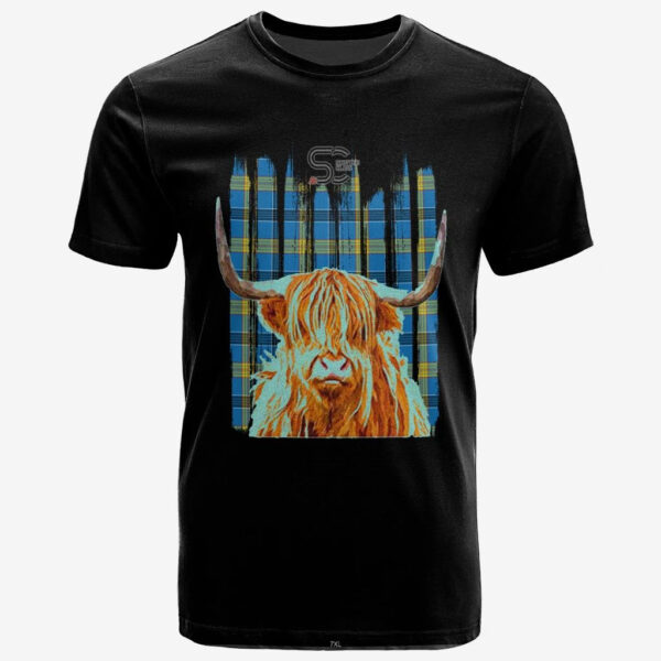 Laing Clan T-Shirt, Scottish Tartan Laing Clans T-Shirt Highland Cow Style - Image 2