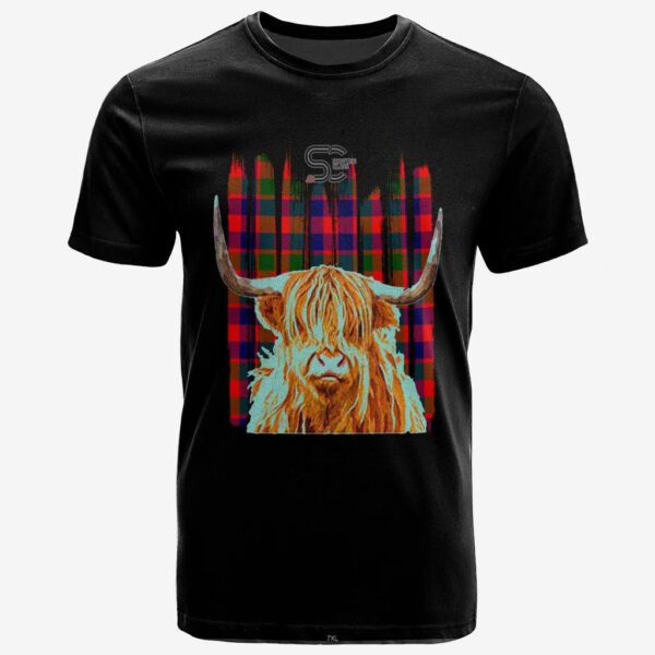 Gow of McGouan Clan T-Shirt, Scottish Tartan Gow of McGouan Clans T-Shirt Highland Cow Style - Image 2