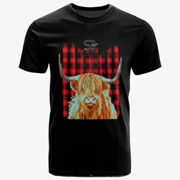 Cunningham Modern Clan T-Shirt, Scottish Tartan Cunningham Modern Clans T-Shirt Highland Cow Style - Image 2