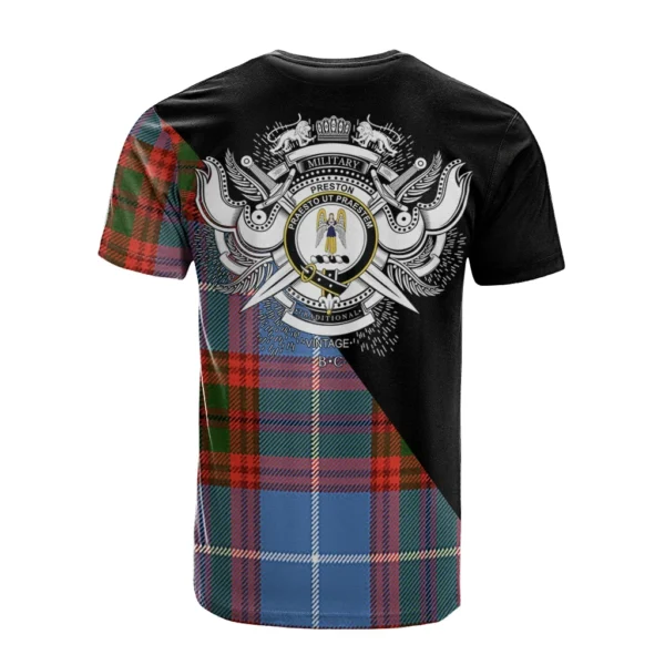 Preston Clan T-Shirt, Scottish Tartan Preston Clans T-Shirt Military Logo Style - Image 2