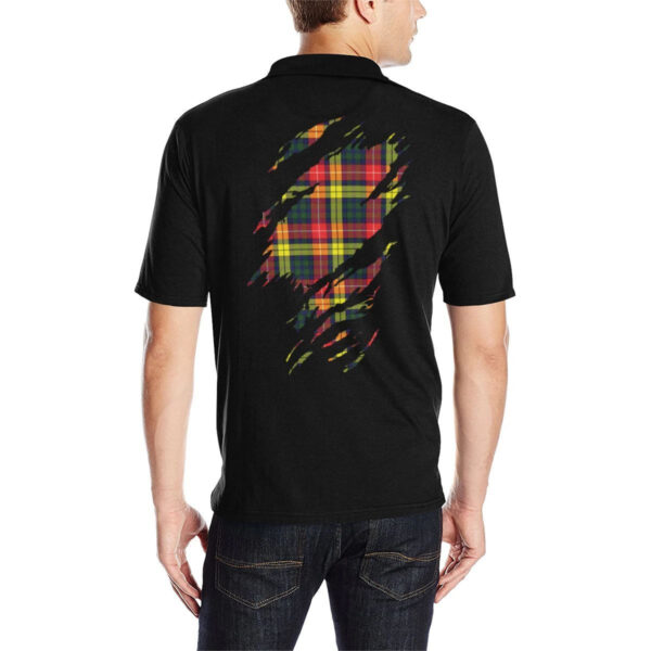 Buchanan Clan Polo Shirt, Scottish Tartan Buchanan Clans Polo Shirt Full Black Style - Image 2